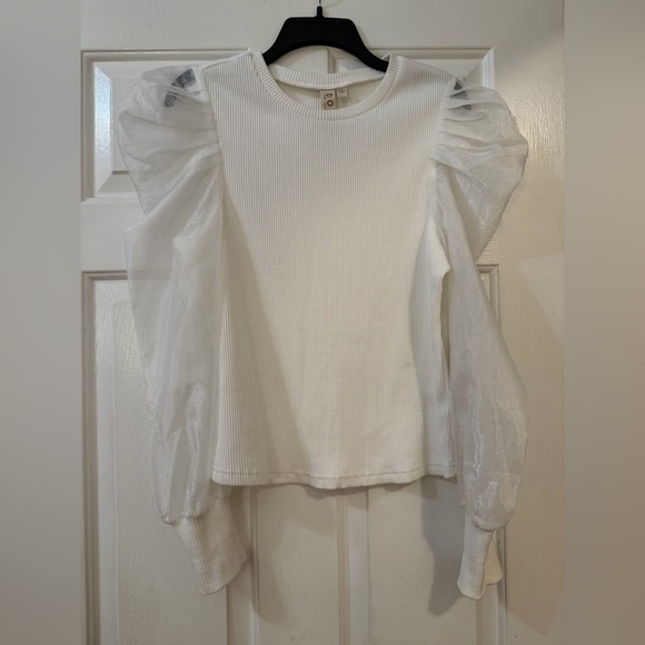 Anthropologie Dolan Elegant Feminine White Puff Organza Sleeve Top - Picture 5 of 6